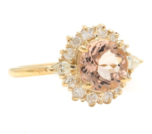 2.50 Carats Impressive Natural Morganite and Diamond 14K Solid Yellow Gold Ring