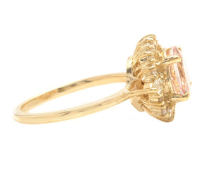 2.50 Carats Impressive Natural Morganite and Diamond 14K Solid Yellow Gold Ring