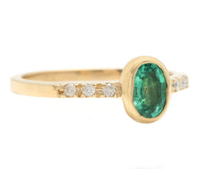 Load image into Gallery viewer, Stunning Natural Emerald and Diamond 14K Solid Yellow Gold Ring