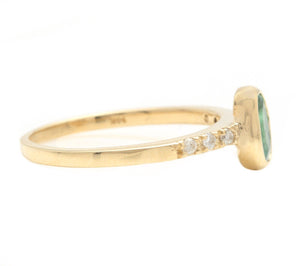 Stunning Natural Emerald and Diamond 14K Solid Yellow Gold Ring