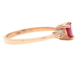 Natural Burma Ruby and Diamond 14K Solid Rose Gold Heart Ring