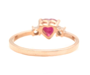 Natural Burma Ruby and Diamond 14K Solid Rose Gold Heart Ring
