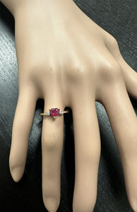 Natural Burma Ruby and Diamond 14K Solid Rose Gold Heart Ring