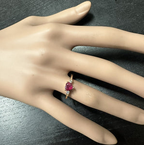 Natural Burma Ruby and Diamond 14K Solid Rose Gold Heart Ring
