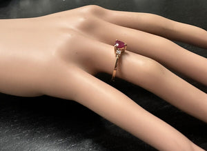 Natural Burma Ruby and Diamond 14K Solid Rose Gold Heart Ring