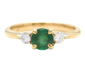 Stunning Natural Emerald and Diamond 14K Solid Yellow Gold Ring