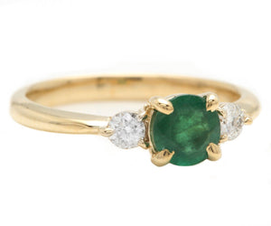 Stunning Natural Emerald and Diamond 14K Solid Yellow Gold Ring