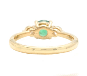 Stunning Natural Emerald and Diamond 14K Solid Yellow Gold Ring
