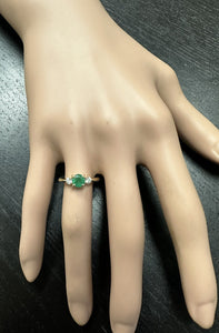 Stunning Natural Emerald and Diamond 14K Solid Yellow Gold Ring