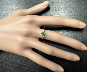 Stunning Natural Emerald and Diamond 14K Solid Yellow Gold Ring