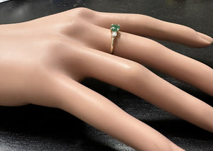 Stunning Natural Emerald and Diamond 14K Solid Yellow Gold Ring