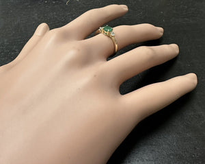 Stunning Natural Emerald and Diamond 14K Solid Yellow Gold Ring