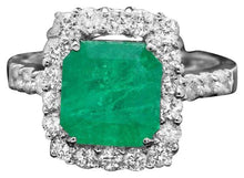 Load image into Gallery viewer, 4.60 Carats Natural Emerald and Diamond 14K Solid White Gold Ring