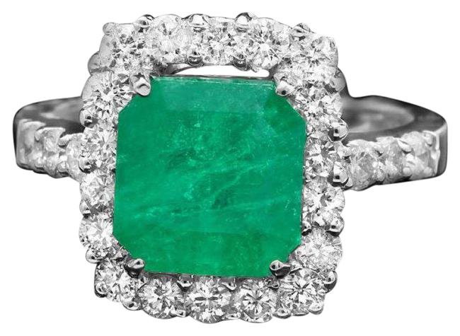 4.60 Carats Natural Emerald and Diamond 14K Solid White Gold Ring