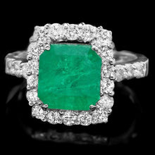 Load image into Gallery viewer, 4.60 Carats Natural Emerald and Diamond 14K Solid White Gold Ring