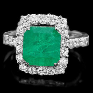 4.60 Carats Natural Emerald and Diamond 14K Solid White Gold Ring