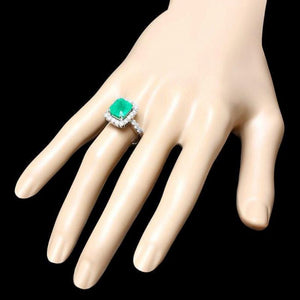 4.60 Carats Natural Emerald and Diamond 14K Solid White Gold Ring
