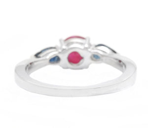 1.10 Carats Exquisite Natural Ruby & Sapphire 14K Solid White Gold Ring