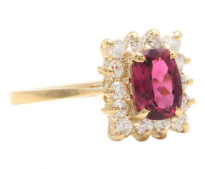 0.75 Carats Natural Very Nice Looking Tourmaline and Diamond 14K Solid Yellow Gold Ring