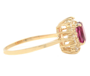 0.75 Carats Natural Very Nice Looking Tourmaline and Diamond 14K Solid Yellow Gold Ring