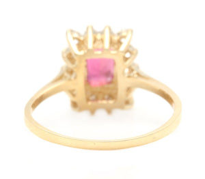 0.75 Carats Natural Very Nice Looking Tourmaline and Diamond 14K Solid Yellow Gold Ring