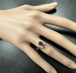 0.75 Carats Natural Very Nice Looking Tourmaline and Diamond 14K Solid Yellow Gold Ring