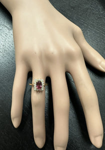 0.75 Carats Natural Very Nice Looking Tourmaline and Diamond 14K Solid Yellow Gold Ring