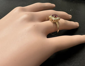 0.75 Carats Natural Very Nice Looking Tourmaline and Diamond 14K Solid Yellow Gold Ring