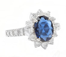Load image into Gallery viewer, 3.00 Carats Exquisite Natural Blue Sapphire and Diamond 14K Solid White Gold Ring