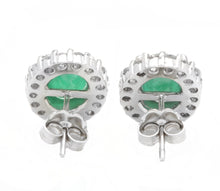 Load image into Gallery viewer, 3.05 Carats Natural Emerald and Diamond 14K Solid White Gold Earrings