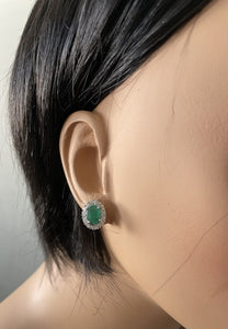 3.05 Carats Natural Emerald and Diamond 14K Solid White Gold Earrings