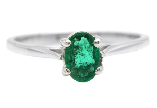 Exquisite Natural Emerald 14K Solid White Gold Ring