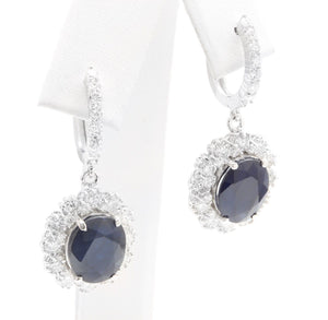 Exquisite 12.30 Carats Natural Sapphire and Diamond 14K Solid White Gold Earrings
