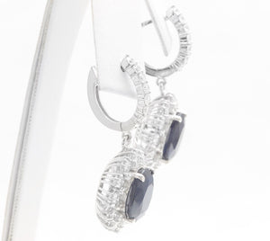 Exquisite 12.30 Carats Natural Sapphire and Diamond 14K Solid White Gold Earrings