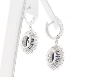 Exquisite 12.30 Carats Natural Sapphire and Diamond 14K Solid White Gold Earrings