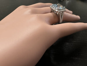 9.50 Carats Natural Aquamarine and Diamond 14K Solid White Gold Ring