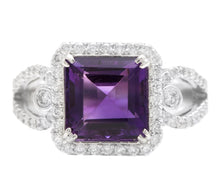 Load image into Gallery viewer, 3.60 Carats Natural Amethyst and Diamond 14K Solid White Gold Ring