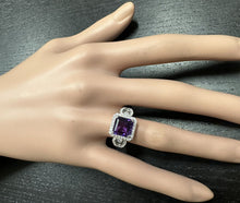 Load image into Gallery viewer, 3.60 Carats Natural Amethyst and Diamond 14K Solid White Gold Ring