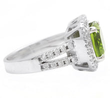 Load image into Gallery viewer, 5.30 Carats Natural Very Nice Looking Peridot and Diamond 14K Solid White Gold Ring