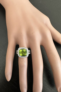 5.30 Carats Natural Very Nice Looking Peridot and Diamond 14K Solid White Gold Ring
