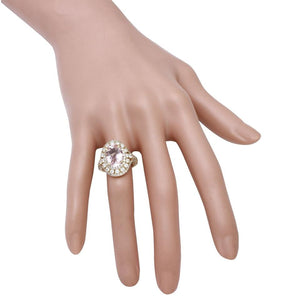 5.00 Carats Exquisite Natural Morganite and Diamond 14K Solid Yellow Gold Ring