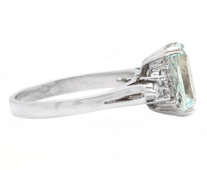3.35 Carats Natural Aquamarine and Diamond 14K Solid White Gold Ring