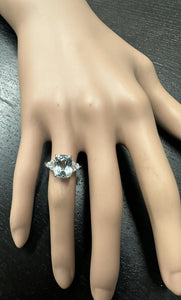 3.35 Carats Natural Aquamarine and Diamond 14K Solid White Gold Ring