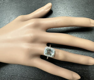 3.15 Carats Natural Aquamarine and Diamond 14K Solid White Gold Ring