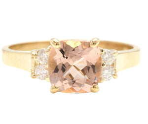 1.42 Carats Impressive Natural Morganite and Diamond 14K Solid Yellow Gold Ring