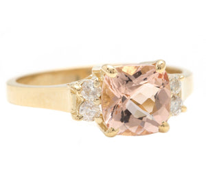 1.42 Carats Impressive Natural Morganite and Diamond 14K Solid Yellow Gold Ring