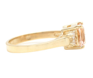 1.42 Carats Impressive Natural Morganite and Diamond 14K Solid Yellow Gold Ring