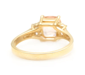 1.42 Carats Impressive Natural Morganite and Diamond 14K Solid Yellow Gold Ring