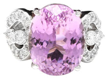 Load image into Gallery viewer, 16.05 Carats Natural Kunzite and Diamond 14K Solid White Gold Ring