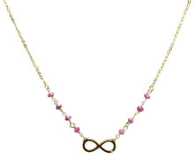 Load image into Gallery viewer, Splendid 14k Solid Yellow Gold Infinity Necklace with Natural Diamond Accent and Rough Rubies